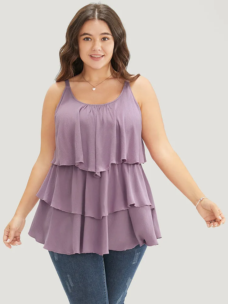 Plain Ruffle Tiered Front Cami Top sold by Bloomchic