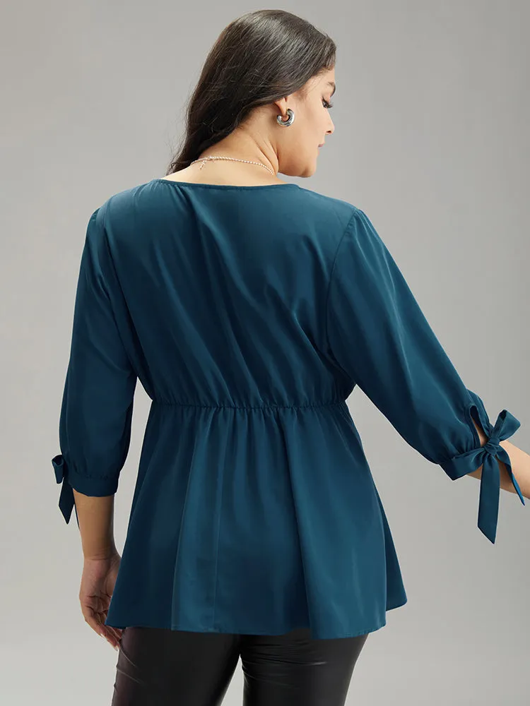 Plain Bowknot Ties Buckle Detail Wrap Blouse sold by Bloomchic product image thumbnail 3