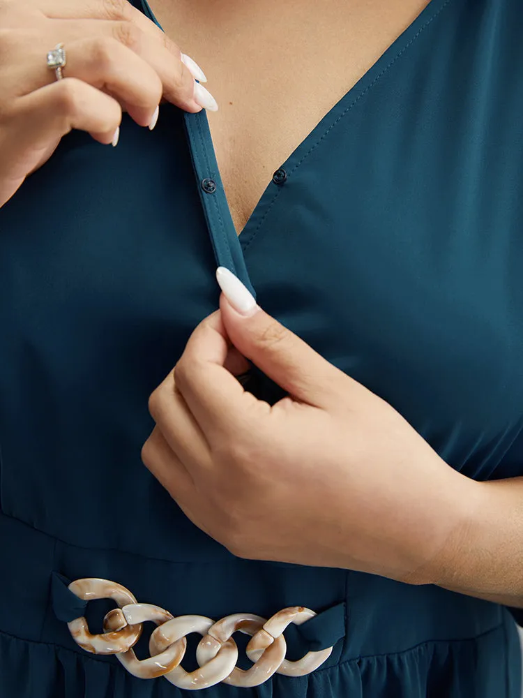 Plain Bowknot Ties Buckle Detail Wrap Blouse sold by Bloomchic product image thumbnail 5