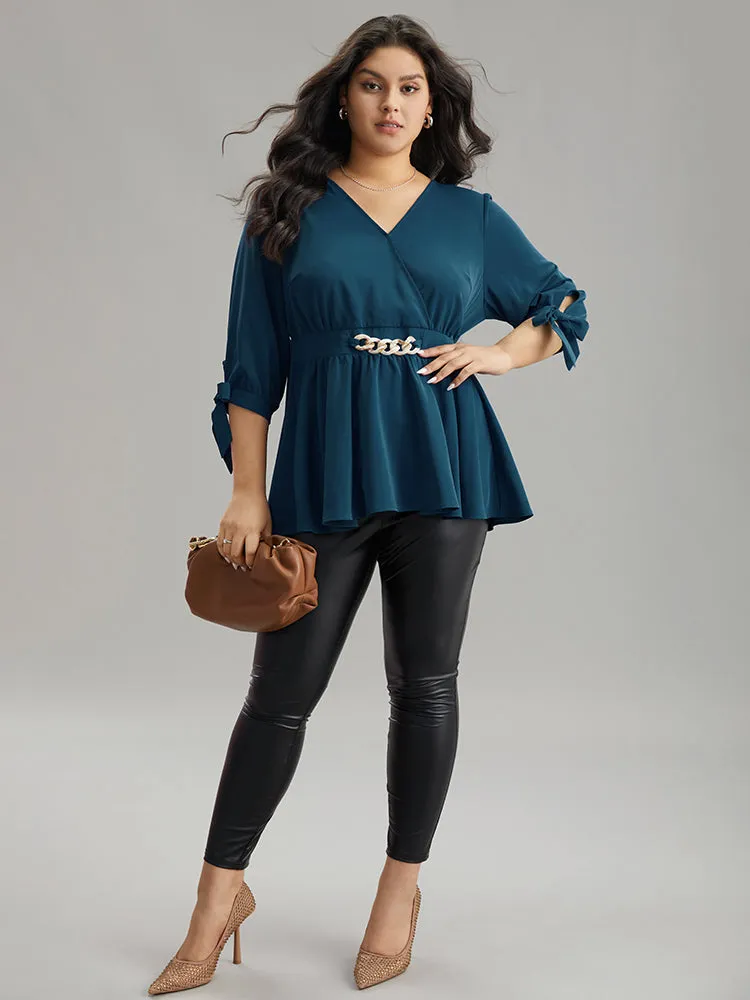 Plain Bowknot Ties Buckle Detail Wrap Blouse sold by Bloomchic product image thumbnail 4