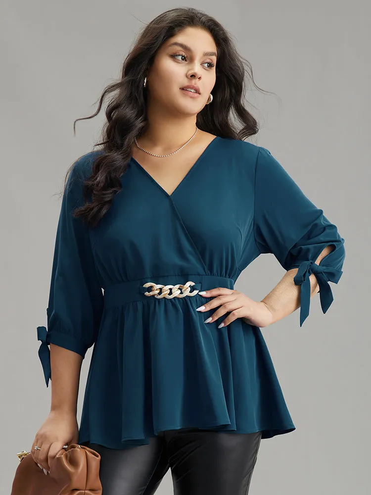 Plain Bowknot Ties Buckle Detail Wrap Blouse sold by Bloomchic product image thumbnail 2