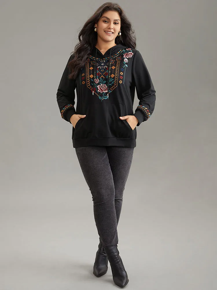 Bandana Embroidered Hooded Kangaroo Pocket Sweatshirt sold by Bloomchic product image thumbnail 3