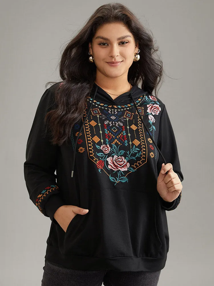 Bandana Embroidered Hooded Kangaroo Pocket Sweatshirt sold by Bloomchic