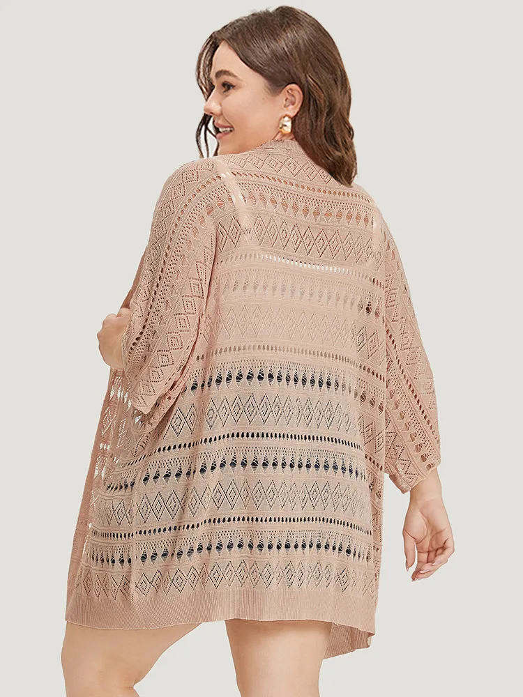 Plain Geometric Eyelet Batwing Sleeve Open Front Cardigan sold by Bloomchic product image thumbnail 2