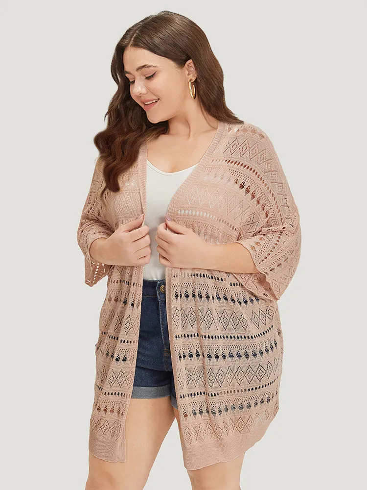 Plain Geometric Eyelet Batwing Sleeve Open Front Cardigan sold by Bloomchic product image thumbnail 4