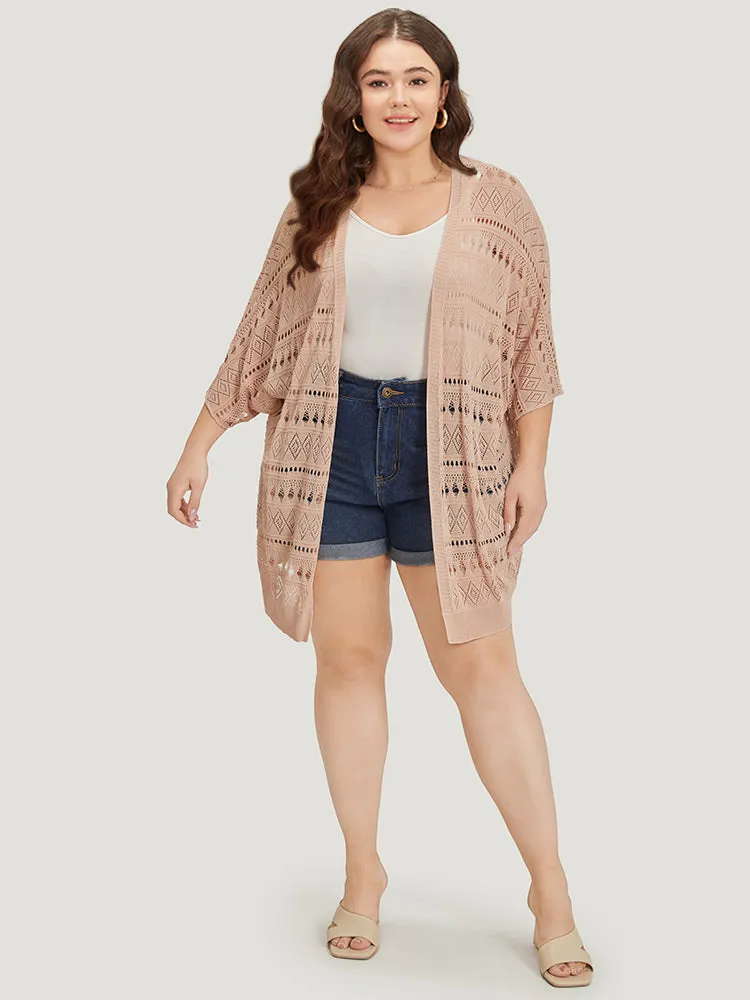 Plain Geometric Eyelet Batwing Sleeve Open Front Cardigan sold by Bloomchic product image thumbnail 5