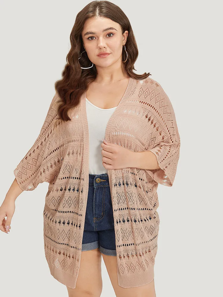 Plain Geometric Eyelet Batwing Sleeve Open Front Cardigan sold by Bloomchic product image thumbnail 3