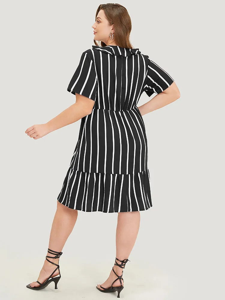 Striped Print Pocket Ruffle Trim Wrap Dress sold by Bloomchic product image thumbnail 3