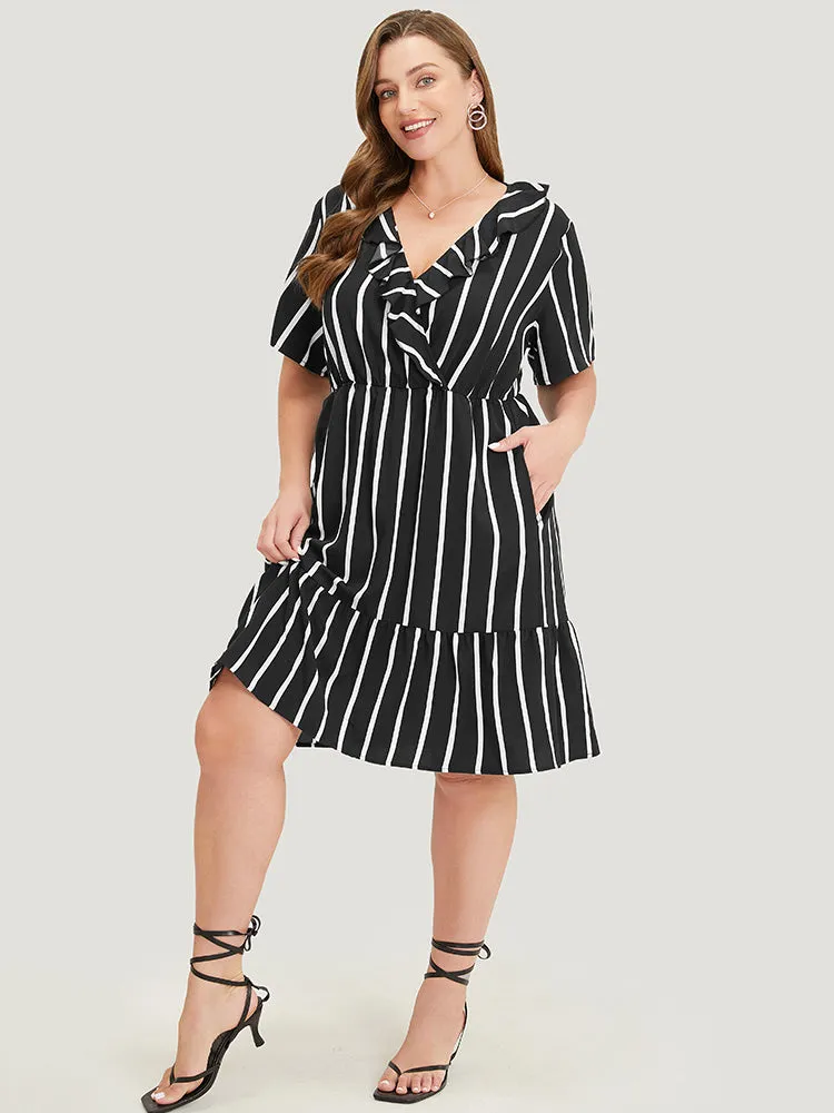 Striped Print Pocket Ruffle Trim Wrap Dress sold by Bloomchic product image thumbnail 2