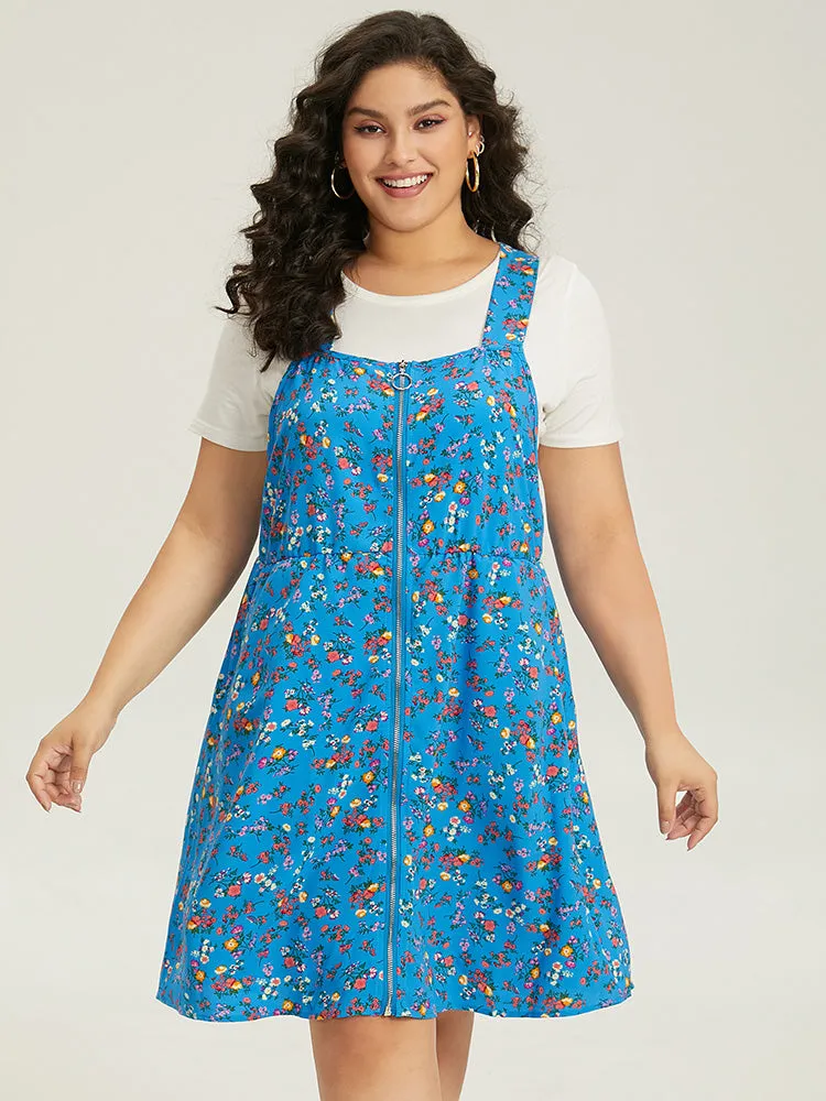 Ditsy Floral Pocket Zipper Overall Cami Dress sold by Bloomchic