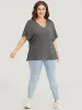Solid Pocket Notched Neck Batwing Sleeve Waffle Knit T-shirt sold by Bloomchic