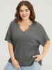 Solid Pocket Notched Neck Batwing Sleeve Waffle Knit T-shirt sold by Bloomchic