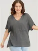 Solid Pocket Notched Neck Batwing Sleeve Waffle Knit T-shirt sold by Bloomchic