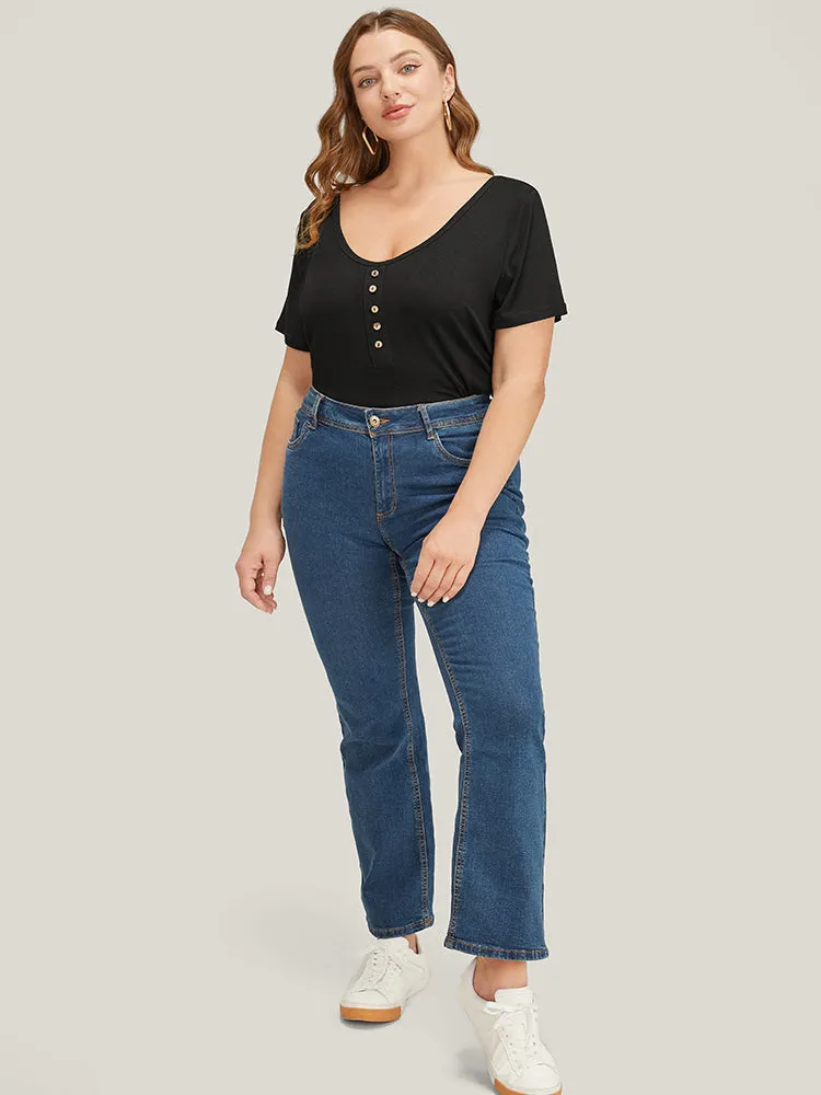 Supersoft Essentials Slightly Stretchy Rib Knit Button Detail T-shirt sold by Bloomchic product image thumbnail 2