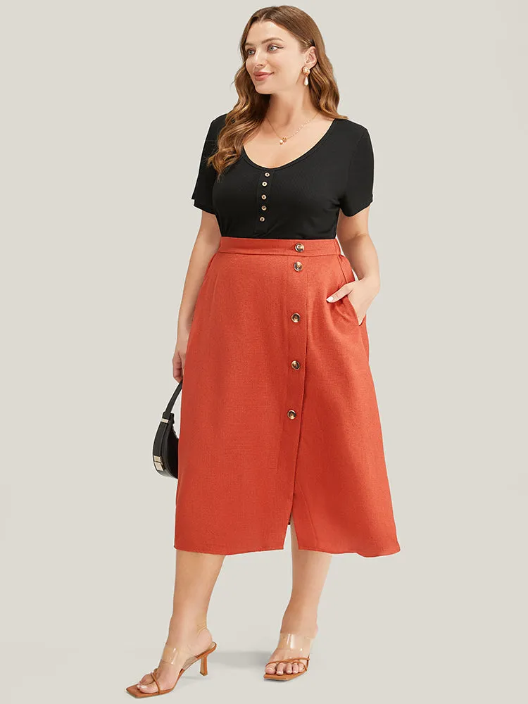 Supersoft Essentials Slightly Stretchy Rib Knit Button Detail T-shirt sold by Bloomchic product image thumbnail 3