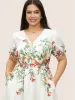 Citrus Fruit Print Surplice Neck Pleated Dress sold by Bloomchic