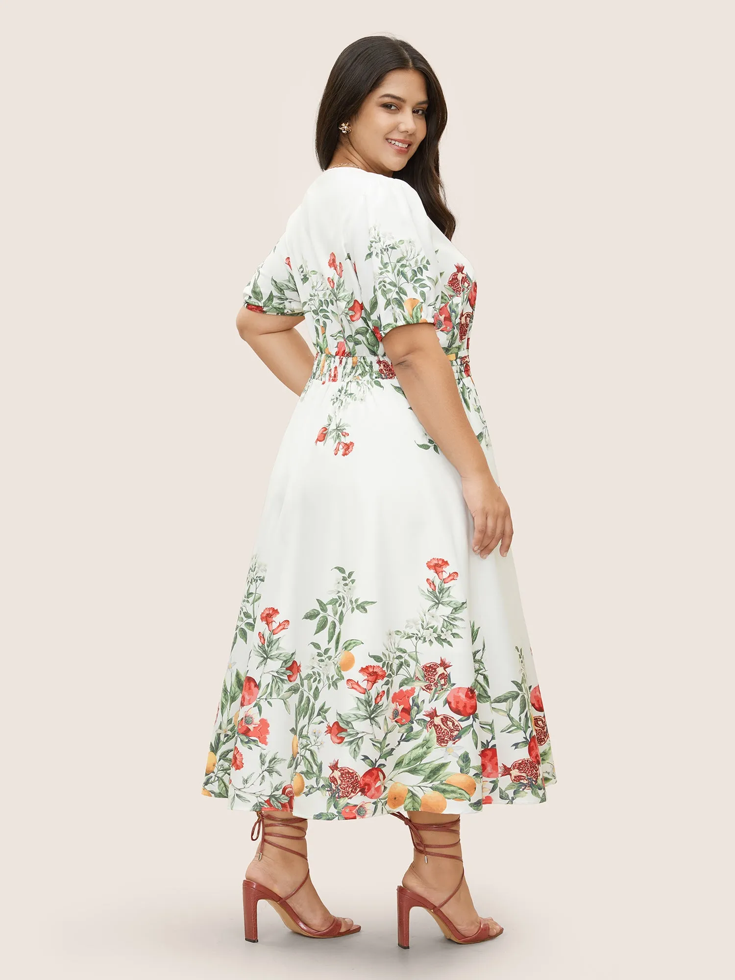 Citrus Fruit Print Surplice Neck Pleated Dress sold by Bloomchic product image thumbnail 3