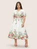 Citrus Fruit Print Surplice Neck Pleated Dress sold by Bloomchic