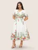 Citrus Fruit Print Surplice Neck Pleated Dress sold by Bloomchic