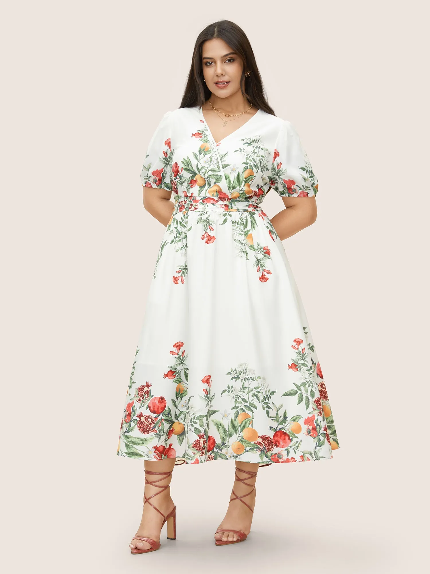 Citrus Fruit Print Surplice Neck Pleated Dress sold by Bloomchic product image thumbnail 2