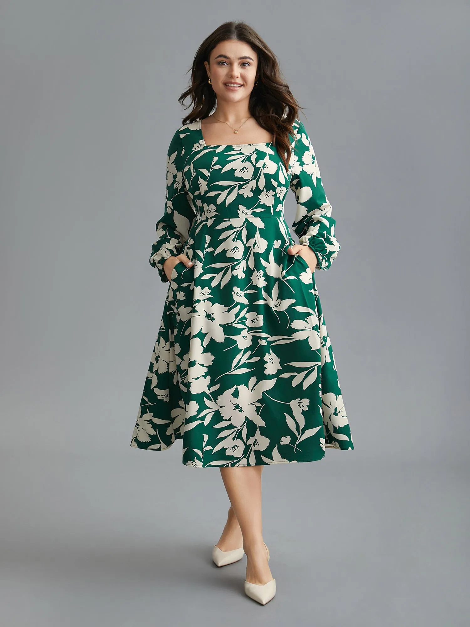 Floral Square Neck Elastic Waist Midi Dress sold by Bloomchic product image thumbnail 3