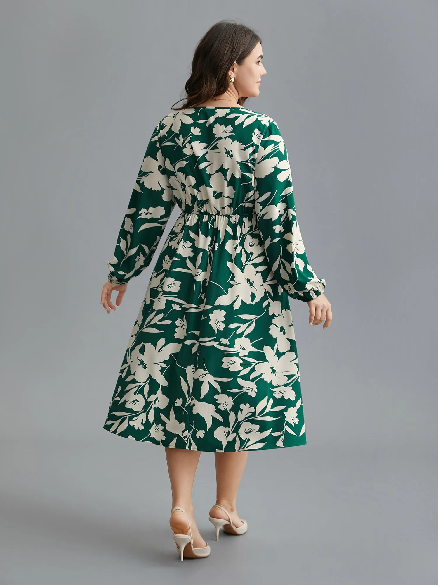 Floral Square Neck Elastic Waist Midi Dress sold by Bloomchic product image thumbnail 4