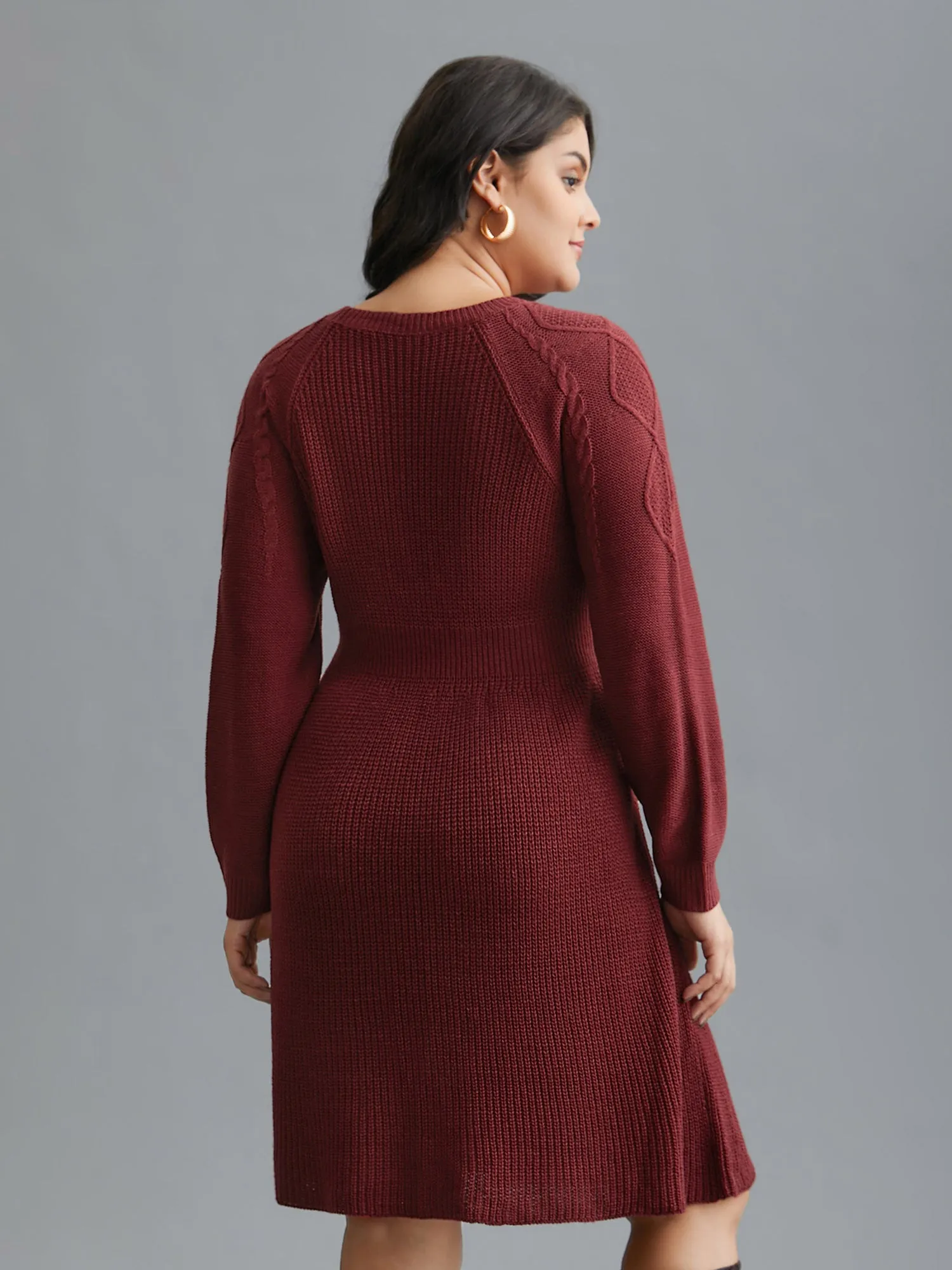 Cable Knit Raglan Sleeve Midi Sweater Dress sold by Bloomchic product image thumbnail 5
