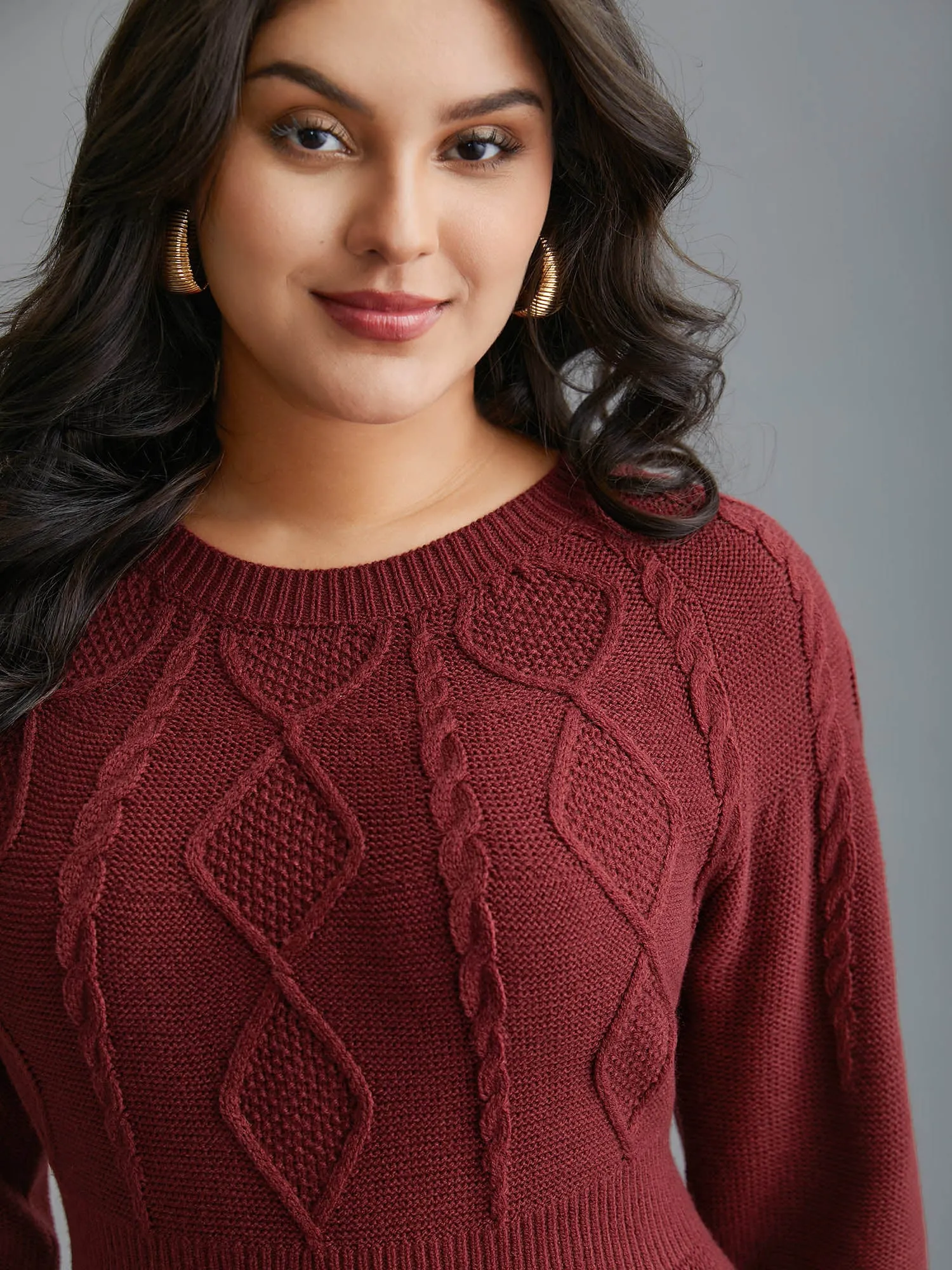 Cable Knit Raglan Sleeve Midi Sweater Dress sold by Bloomchic product image thumbnail 4