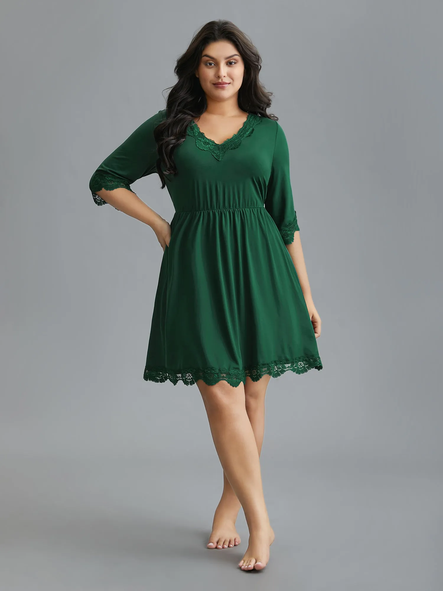 Lace Patchwork Pockets Ruffle Sleeve Dress sold by Bloomchic product image thumbnail 3