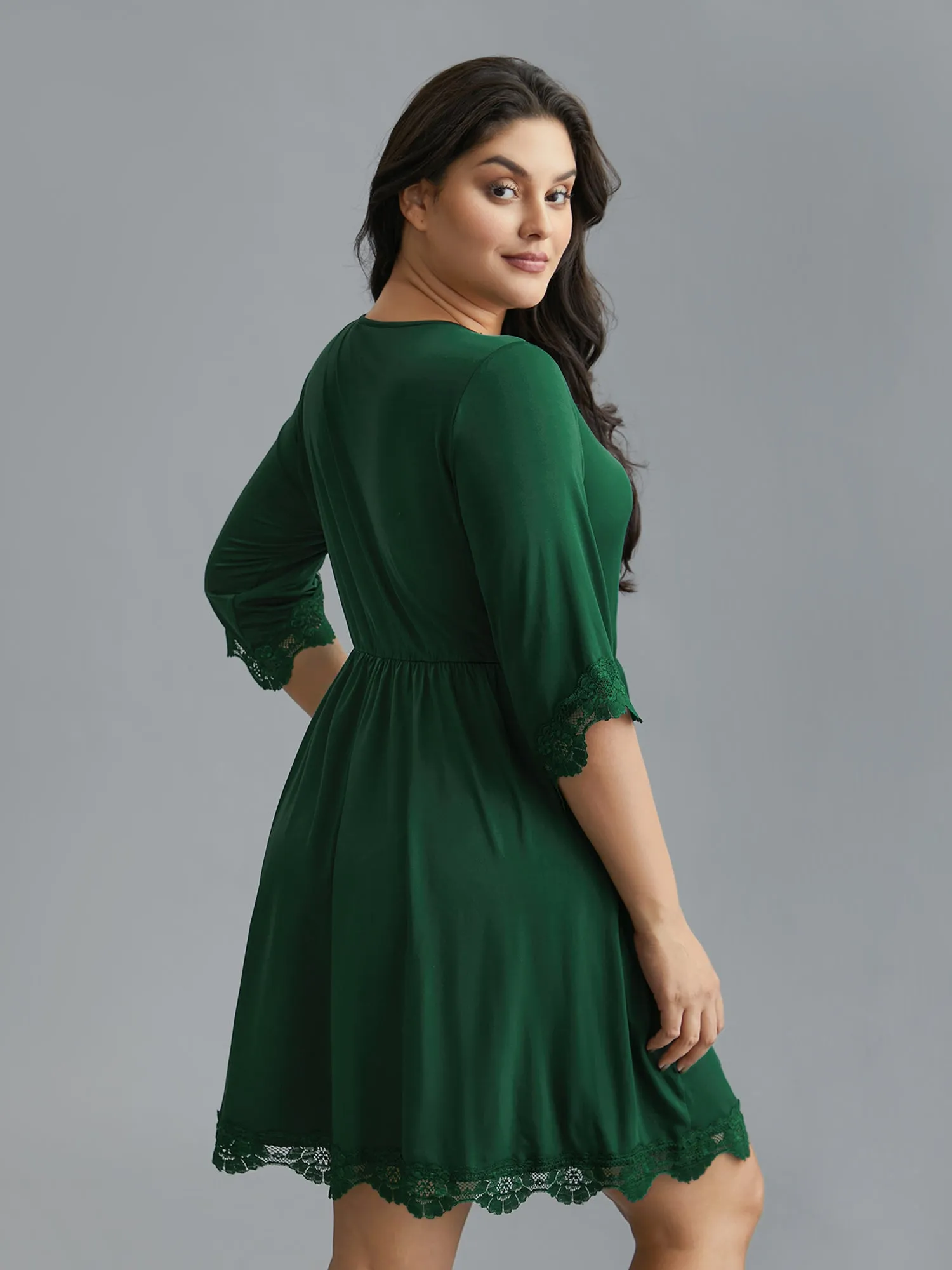 Lace Patchwork Pockets Ruffle Sleeve Dress sold by Bloomchic product image thumbnail 5