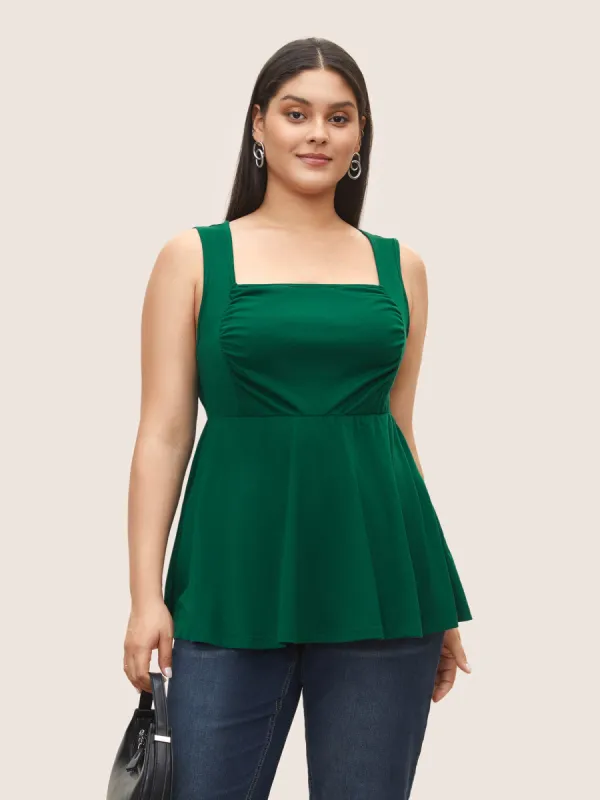 Solid Ruched Ruffle Hem Tank Top sold by Bloomchic