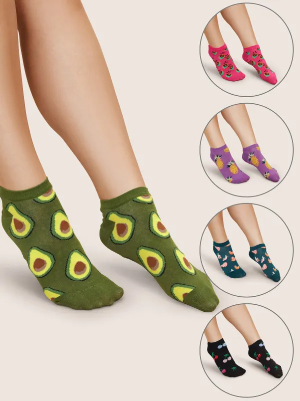 5 Pairs Vintage Fruit Print Low Cut Socks sold by Bloomchic