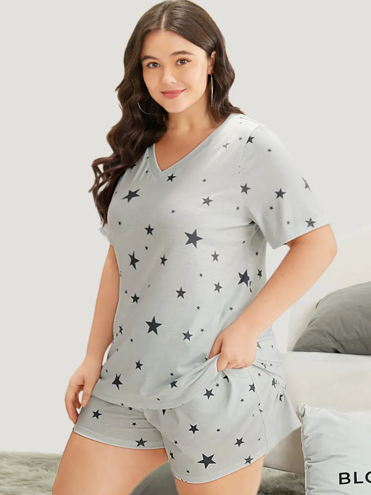 Star Print V Neck Short Sleeve Sleep Top sold by Bloomchic product image thumbnail 3