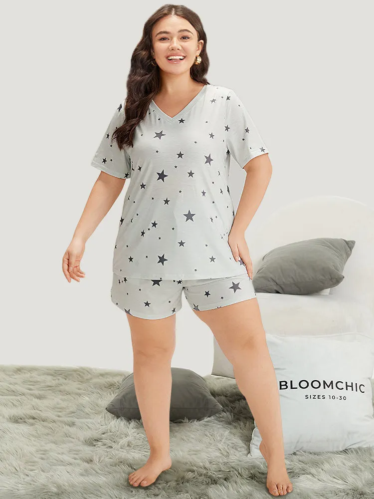 Star Print V Neck Short Sleeve Sleep Top sold by Bloomchic product image thumbnail 4