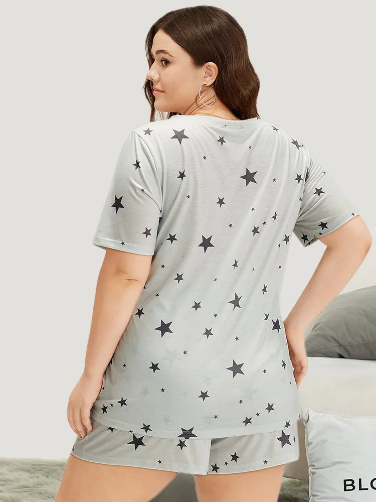 Star Print V Neck Short Sleeve Sleep Top sold by Bloomchic product image thumbnail 2