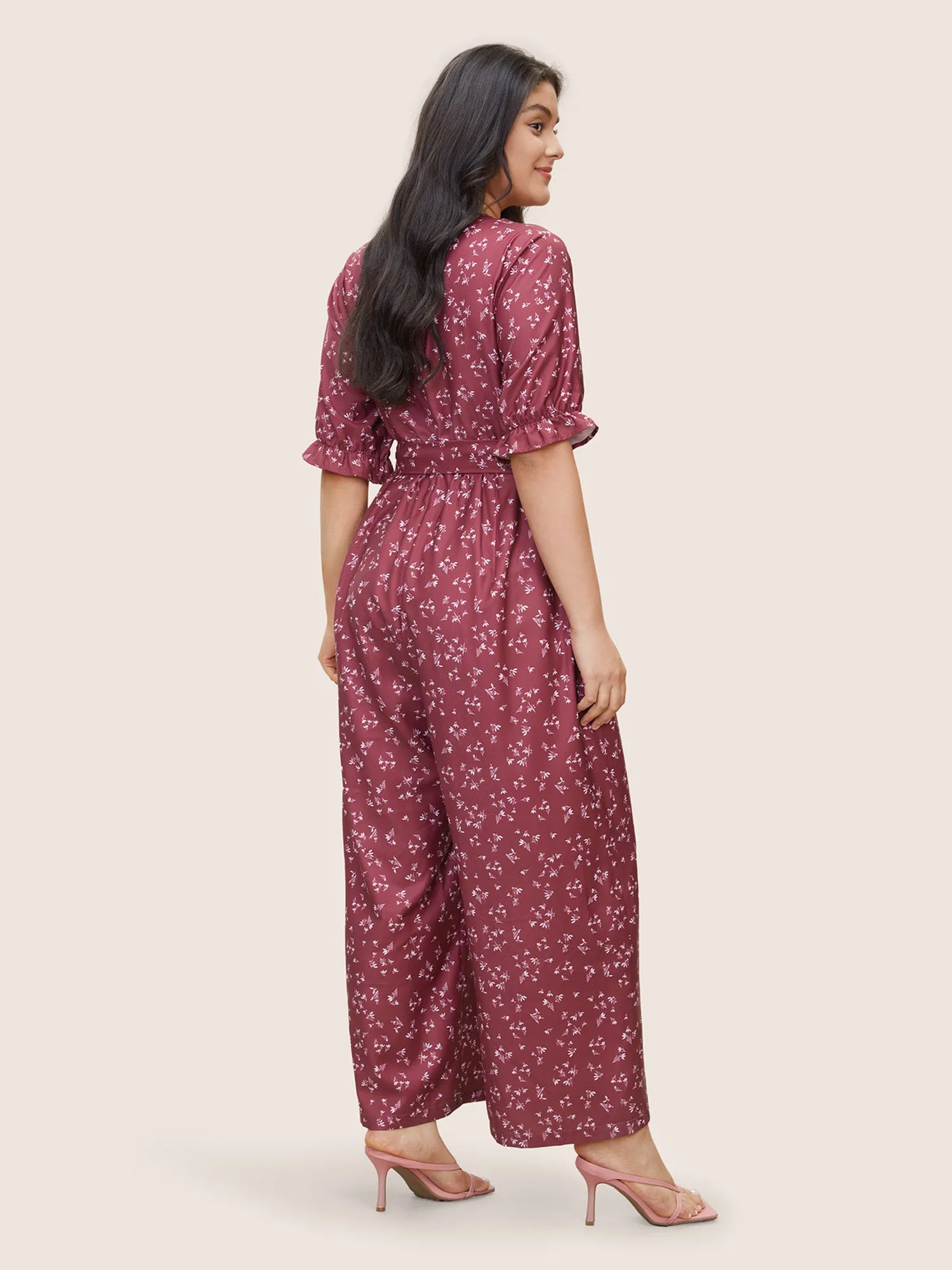 Ditsy Floral Flutter Trim Belted Button Detail Jumpsuit sold by Bloomchic product image thumbnail 3