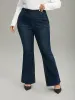 Plain Flare Leg High Rise Full Length Jeans sold by Bloomchic