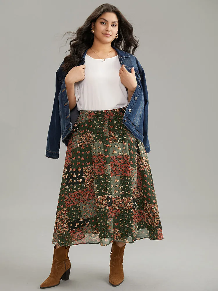 Ditsy Floral Colorblock Contrast Chiffon Skirt sold by Bloomchic product image thumbnail 3