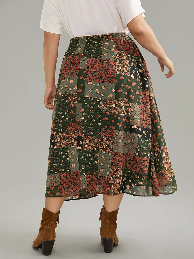 Ditsy Floral Colorblock Contrast Chiffon Skirt sold by Bloomchic product image thumbnail 2