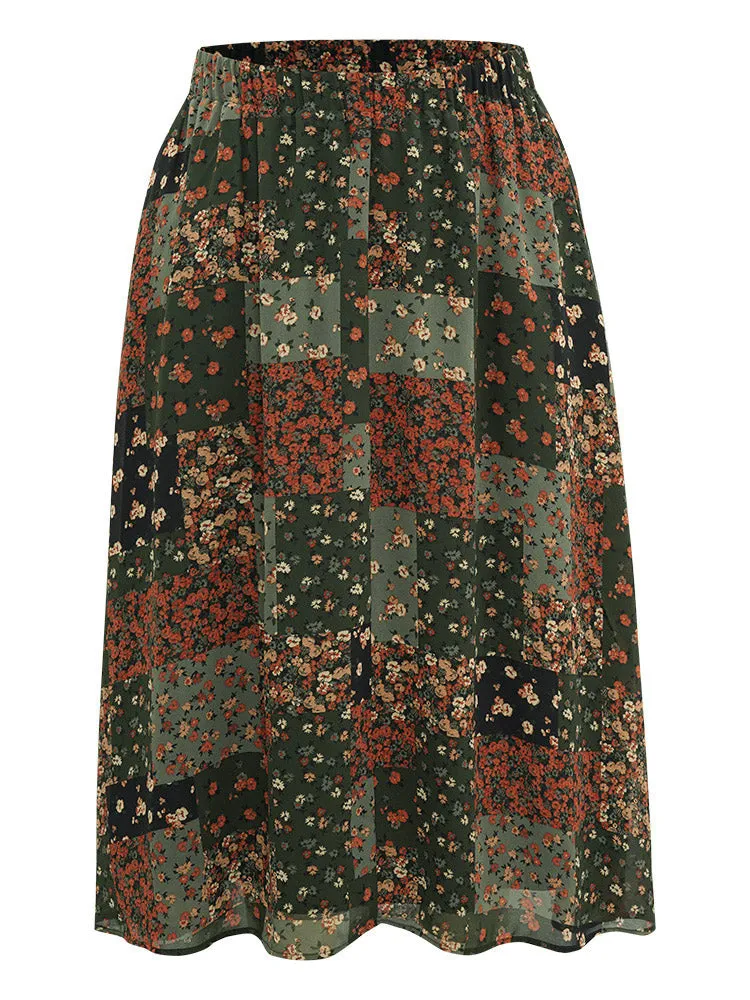 Ditsy Floral Colorblock Contrast Chiffon Skirt sold by Bloomchic product image thumbnail 5