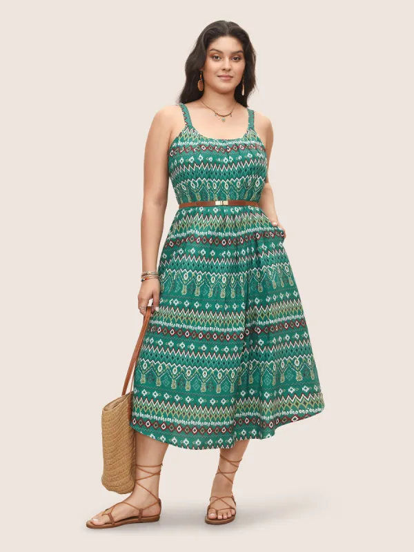 Bandana Geometric Pleated Cami Dress sold by Bloomchic