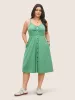 Solid Ruched Button Detail Adjustable Straps Dress sold by Bloomchic