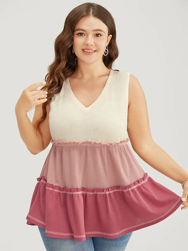 Colorblock Contrast Frill Trim Ruffle Tiered Waffle Knit Tank Top sold by Bloomchic