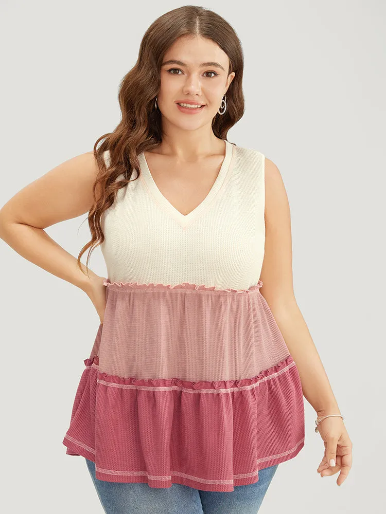 Colorblock Contrast Frill Trim Ruffle Tiered Waffle Knit Tank Top sold by Bloomchic product image thumbnail 5