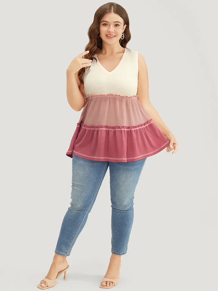 Colorblock Contrast Frill Trim Ruffle Tiered Waffle Knit Tank Top sold by Bloomchic product image thumbnail 4