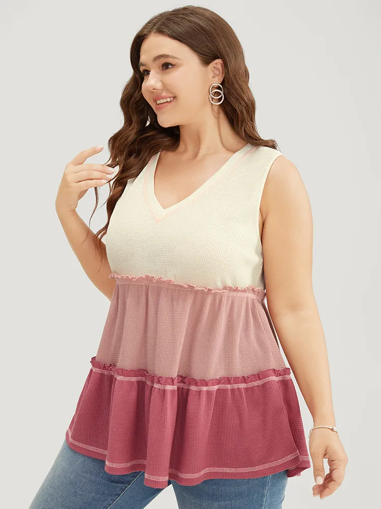Colorblock Contrast Frill Trim Ruffle Tiered Waffle Knit Tank Top sold by Bloomchic product image thumbnail 3