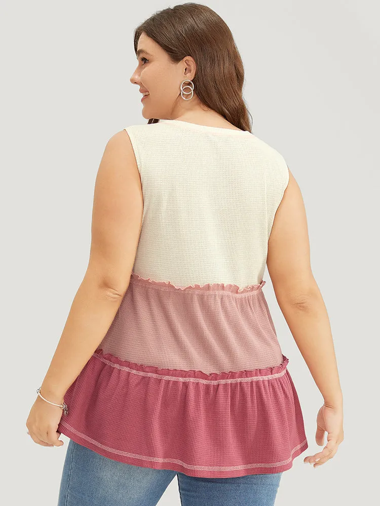 Colorblock Contrast Frill Trim Ruffle Tiered Waffle Knit Tank Top sold by Bloomchic product image thumbnail 2