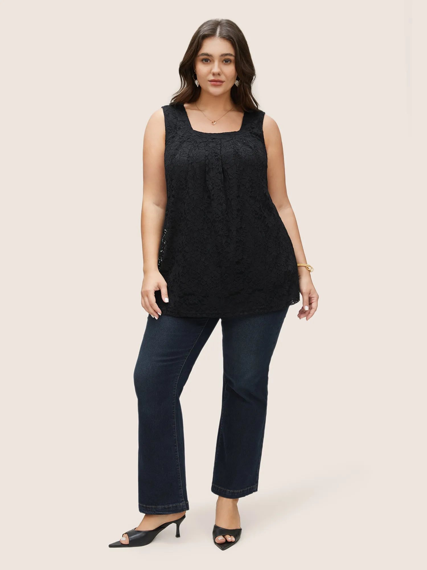 Solid Crochet Lace Plicated Detail Tank Top sold by Bloomchic product image thumbnail 2