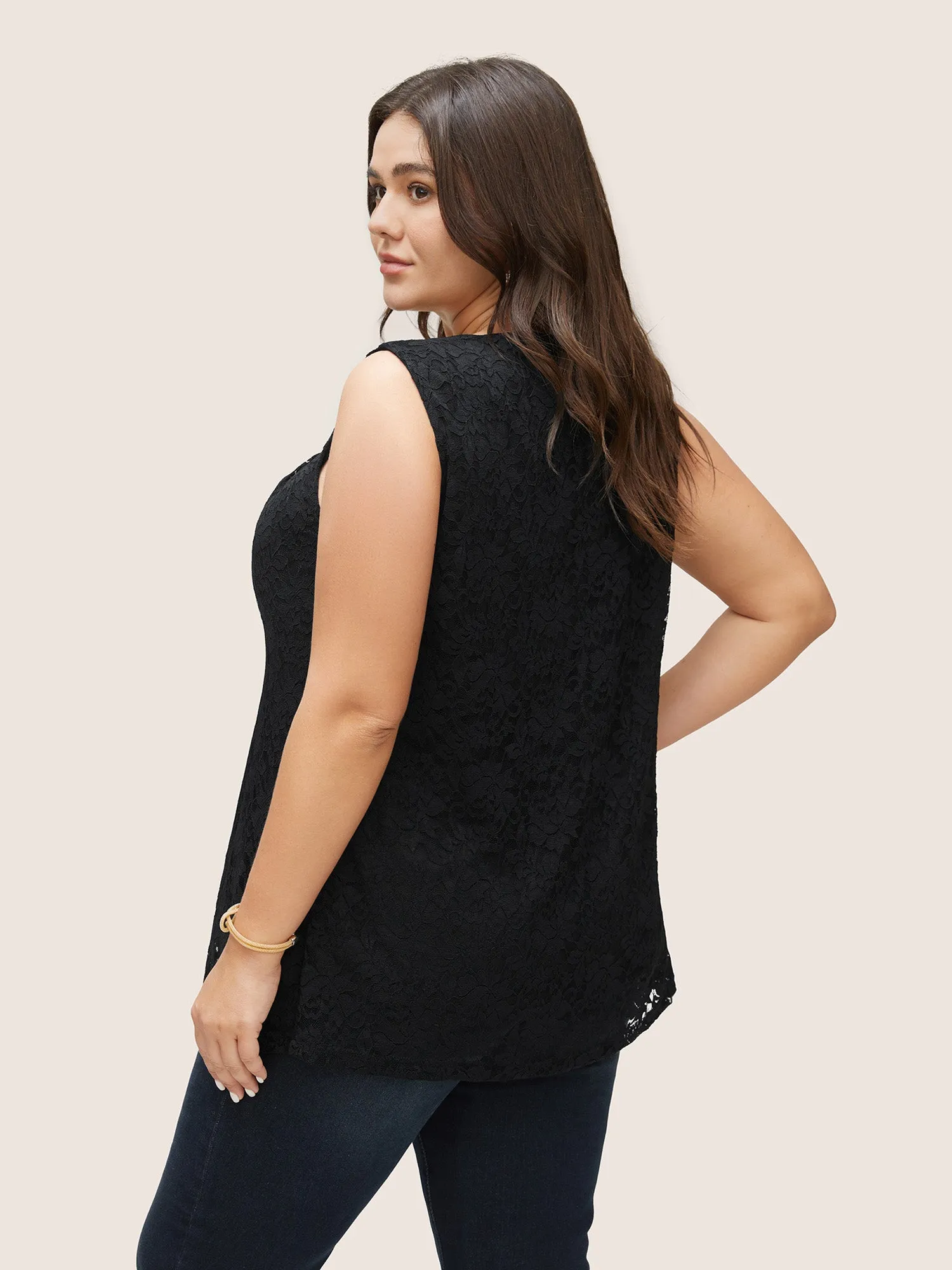 Solid Crochet Lace Plicated Detail Tank Top sold by Bloomchic product image thumbnail 4