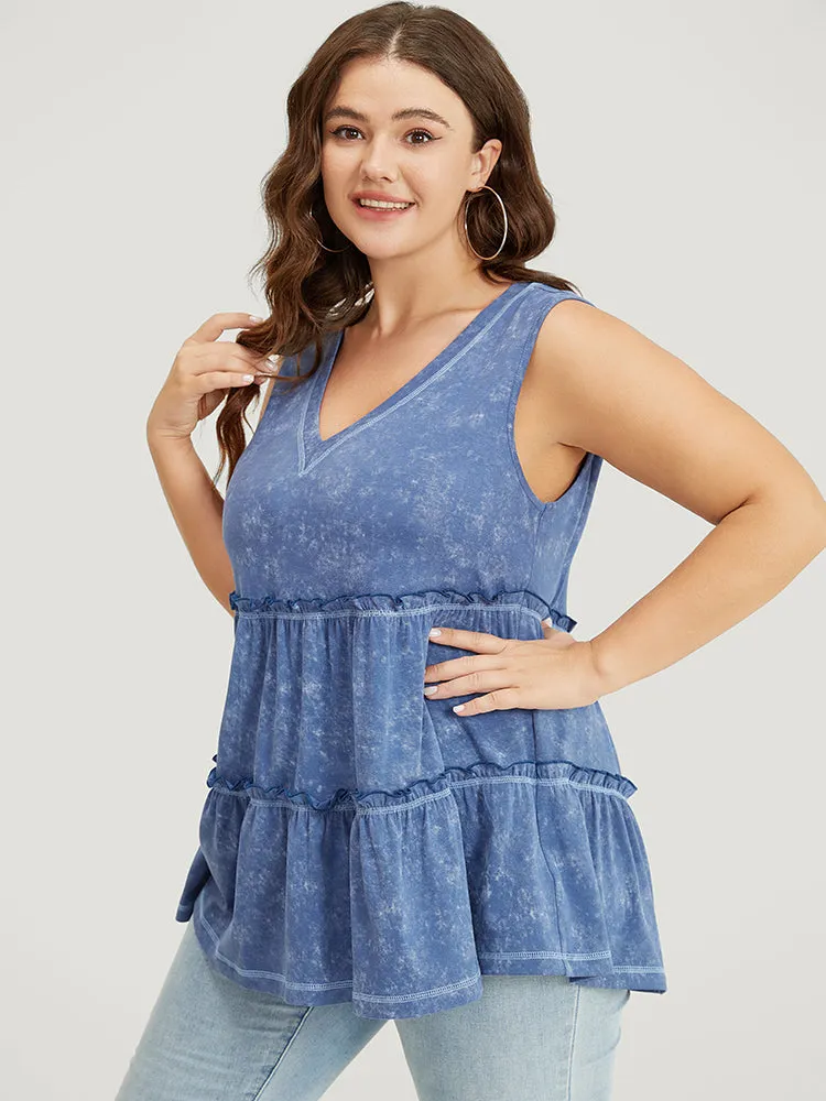 Contrast Stitch Frill Trim Ruffle Tiered Vintage Tank Top sold by Bloomchic product image thumbnail 2